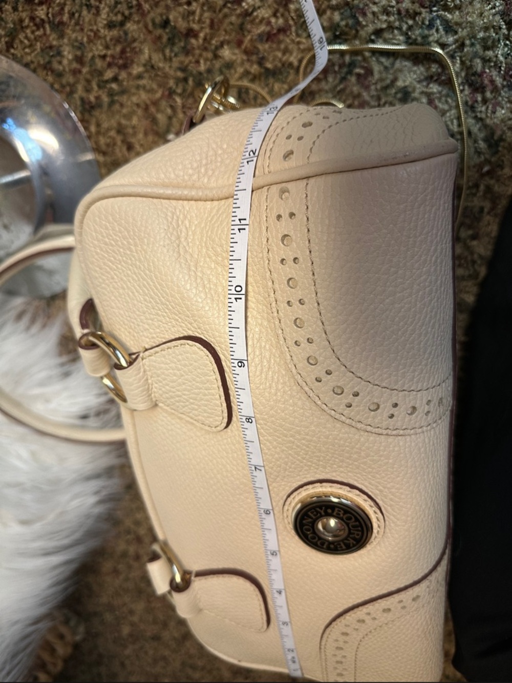 Dooney & Bourke Cream Pebbled Leather Satchel with Gold Hardware - Picture 3 of 13